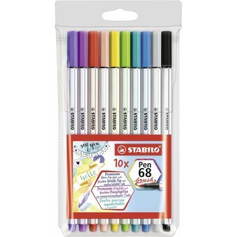 Sæt med Fiberpenne Stabilo Pen 68 Brush 10 Dele Multifarvet
