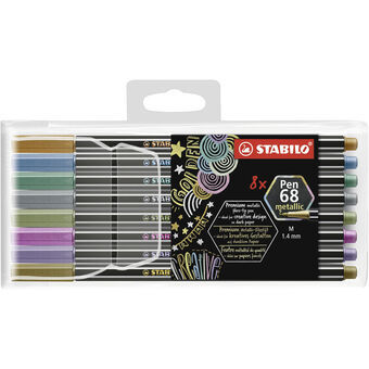 Sæt med Fiberpenne Stabilo Pen 68 metallic 8 Dele Multifarvet