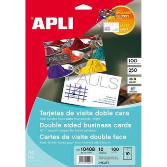 Business cards Apli 10408 Hvid 10 Ark Dobbeltsidet 210 x 297 mm