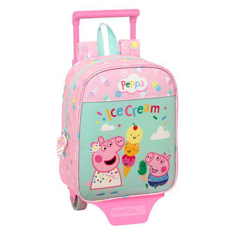 Skolerygsæk med Hjul Peppa Pig Ice cream Grøn Pink 22 x 27 x 10 cm