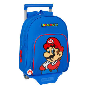 Skolerygsæk med Hjul Super Mario Play Blå Rød 28 x 34 x 10 cm