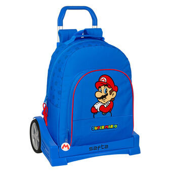 Skolerygsæk med Hjul Super Mario Play Blå Rød 32 x 42 x 15 cm
