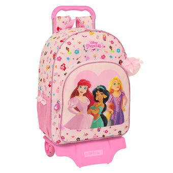 Skolerygsæk med Hjul Princesses Disney Summer adventures Pink 33 x 42 x 14 cm