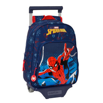 Skolerygsæk med Hjul Spider-Man Neon Marineblå 27 x 33 x 10 cm