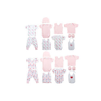 Sæt med tøj DKD Home Decor Bomuld Pink Hvid 0-6 måneder (11 Dele) (2 enheder)