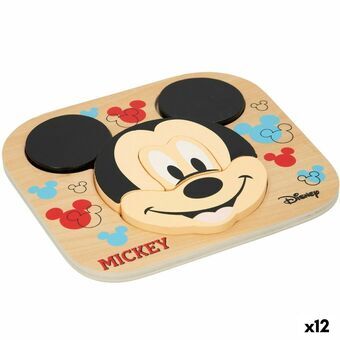 Børne Puslespil af Træ Disney Mickey Mouse + 12 måneder 6 Dele (12 enheder)