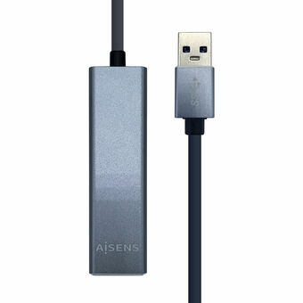 USB Hub Aisens Conversor USB 3.0 a ethernet gigabit 10/100/1000 Mbps + Hub 3 x USB 3.0, Gris, 15 cm Grå