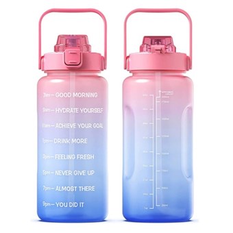 Fitness Vandflaske med Sugerør - Ingen BPA - 2000 ml - Pink/Blå