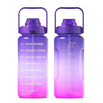 Fitness Vandflaske med Sugerør - Uden BPA - 2000 ml - Pink/Purple