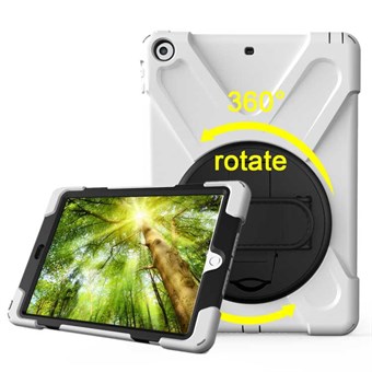 Unique Defense 360° Rotation Cover med holder og håndrem til iPad 9.7 (2018) / iPad 9.7 (2017) - Hvid