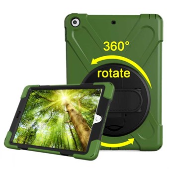 Unique Defense 360° Rotationscover med Holder og Håndrem til iPad 9.7 (2018) / iPad 9.7 (2017) - Armygrøn 