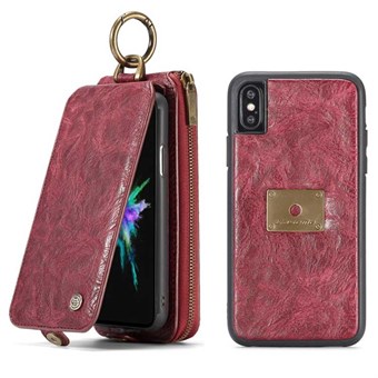CaseMe Premium læder Pung m/ magnetisk Cover til iPhone X / iPhone Xs - Rød