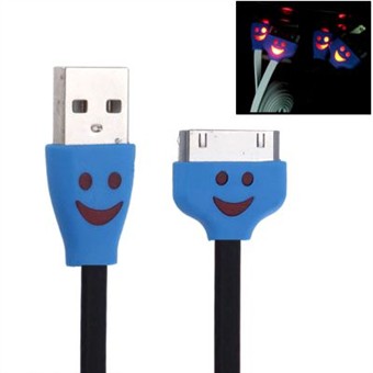 30 Pin med LYS USB synkroniserings- og opladekabel (Sort/blå)