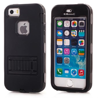 Fancy color plast- og silikonecover til iPhone 5 / iPhone 5S / iPhone SE 2013 - Sort