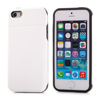 SPIGEN plast og silikonecover m. skjult kortholder til iPhone 5/5S - Hvid