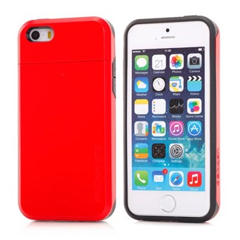 SPIGEN plast og silikonecover m. skjult kortholder til iPhone 5/5S - Røde