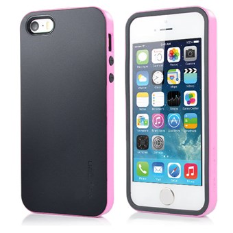 SPIGEN silikonecover m. bumpersider af plast til iPhone 5 / iPhone 5S / iPhone SE 2013 - Sort/Pink