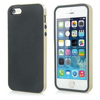 SPIGEN silikonecover m. bumpersider af plast til 5 / 5S / SE 2013 - Sort/Guld