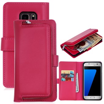 Delux multietui med pung og aftageligt cover til Samsung Galaxy S7 edge - Magenta