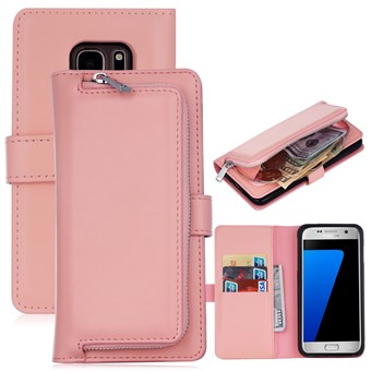 Delux multietui med pung og aftageligt cover til Samsung Galaxy S7 edge - Sart lyserød