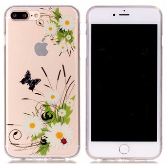 Designer motiv silikone cover til iPhone 7 Plus / iPhone 8 Plus - Hvid blomst og sommerfugl