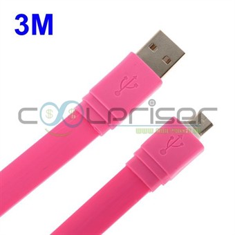 Fladt 3 Meter Micro USB Kabel (Magenta)