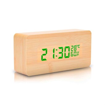 Wood ur m. alarm - Grønt display
