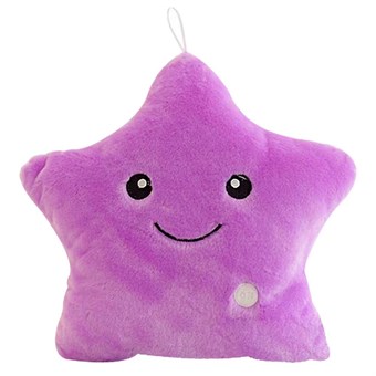 Smiley Stjernepude med LED lys / Glow Pillow - Lilla