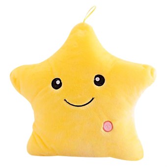Smiley Stjernepude med LED lys / Glow Pillow - Gul
