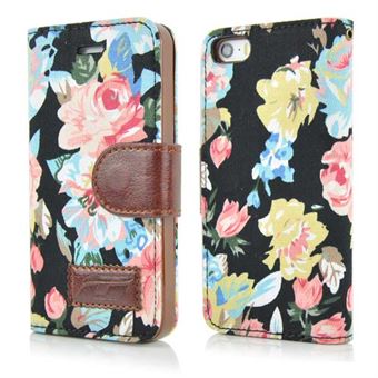 Flower Premium Etui til 5 / 5S / SE 2013 - Sort