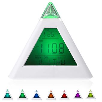 7 LED farveskiftende Pyramid Digital LCD Triangle Ur 