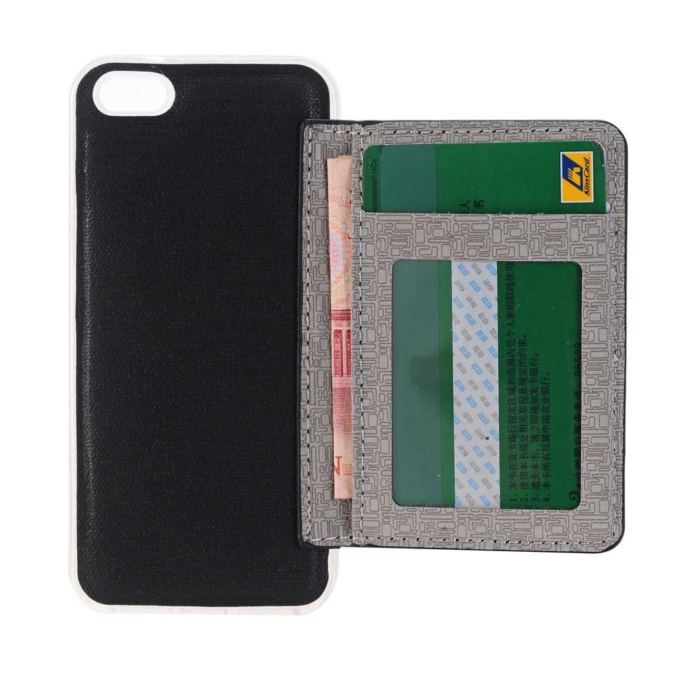 Revisor Vilje Stærk vind Luxury iPhone 5 / iPhone 5S / iPhone SE 2013 læder/silikone cover M.  indbygget kreditkort pung sort