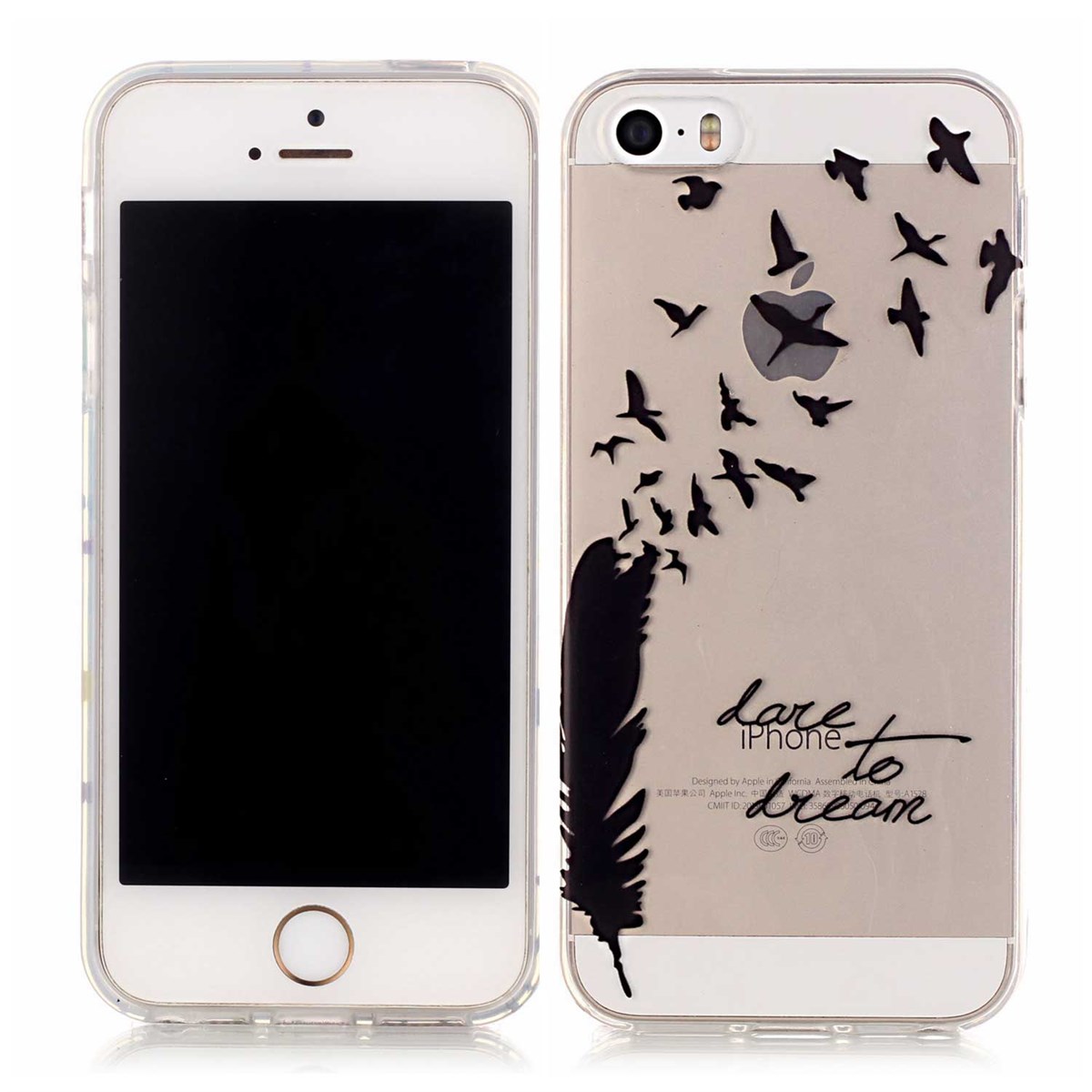 silikone cover gennemsigtigt M. mønstre iPhone 5 / iPhone 5S / iPhone SE black feather