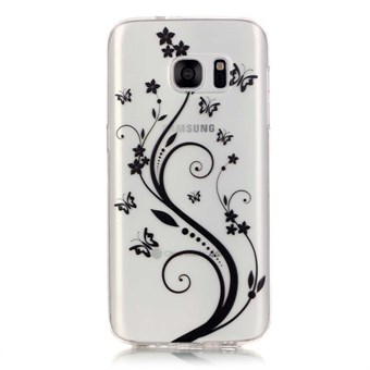 Stylish transparent Samsung Galaxy S7 Edge silikone cover Black Flower Butterfly