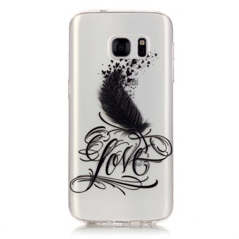Stylish transparent Samsung Galaxy S7 Edge silikone cover Black LOVE Feather