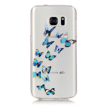 Stylish transparent Samsung Galaxy S7 Edge silikone cover Blue Butterflies
