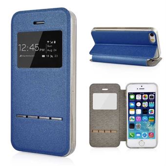 Multifunktionel leather window view case iPhone 5 / iPhone 5S / iPhone SE 2013 - Blå