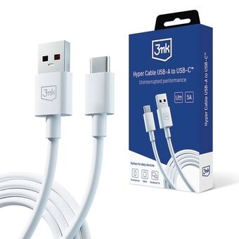 3MK Hyper-kabel USB-A til USB-C 5A 60W 1,2 m hvid/hvid