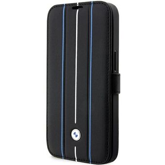 Etui BMW BMBKP14L22RVSK iPhone 14 Pro 6.1" sort/sort reol Læderstempel blå linjer