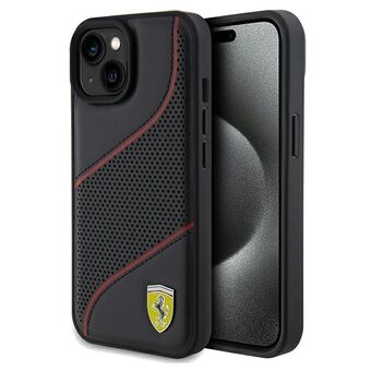 Ferrari FEHCP15SPWAK iPhone 15 / 14 / 13 6.1" sort hårdtui med perforerede bølger og metallogo