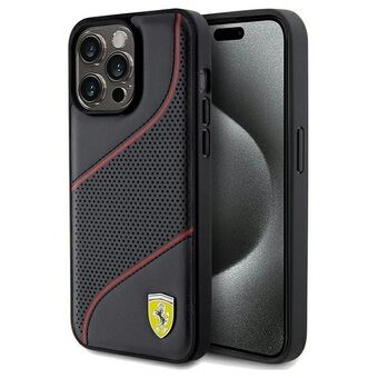 Ferrari FEHCP15XPWAK iPhone 15 Pro Max 6.7" sort hardcase med perforerede bølger og metallogo.