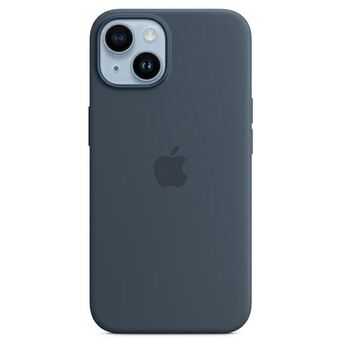 Etui Apple MPRV3ZM/A til iPhone 14 / 15 / 13 6.1" MagSafe, i farven blå/stormblå, lavet af silikone.