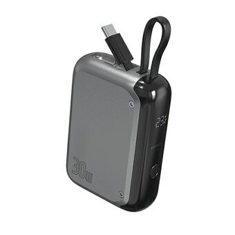 4smarts Powerbank Pocket 10000mAh 30W med indbygget USB-C kabel 15cm space grey 540699