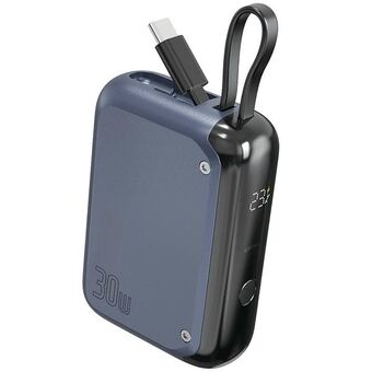 4smarts Powerbank Pocket 10000mAh 30W med indbygget USB-C kabel på 15cm, i space blue 540698.