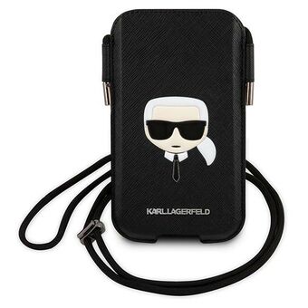 Karl Lagerfeld håndtaske KLHCP12MOPHKHK 6.1" sort / sort hardcase Saffiano Ikonik Karl\'s Head