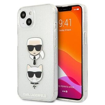 Karl Lagerfeld iPhone 13 Mini Sølv Hårdt Etui Glitter Karl`s & Choupette