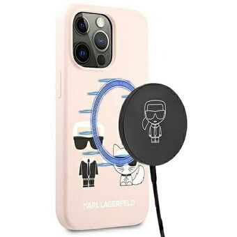 Karl Lagerfeld iPhone 13 Pro Max Hardcase Lys Pink Silikone Ikonik Karl & Choupette Magsafe
