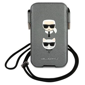 Karl Lagerfeld håndtaske KLHCP12MOPHKCG 6,1" grå/grå hardcase Saffiano Ikonik Karl & Choupette Head
