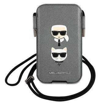 Karl Lagerfeld håndtaske KLHCP12LOPHKCG 6,7" grå/grå hardcase Saffiano Ikonik Karl & Choupette Head