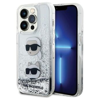 Karl Lagerfeld KLHCP14LLDHKCNS iPhone 14 Pro 6.1" sølv/sølv hardcase Flydende Glitter Karl & Choupette Heads